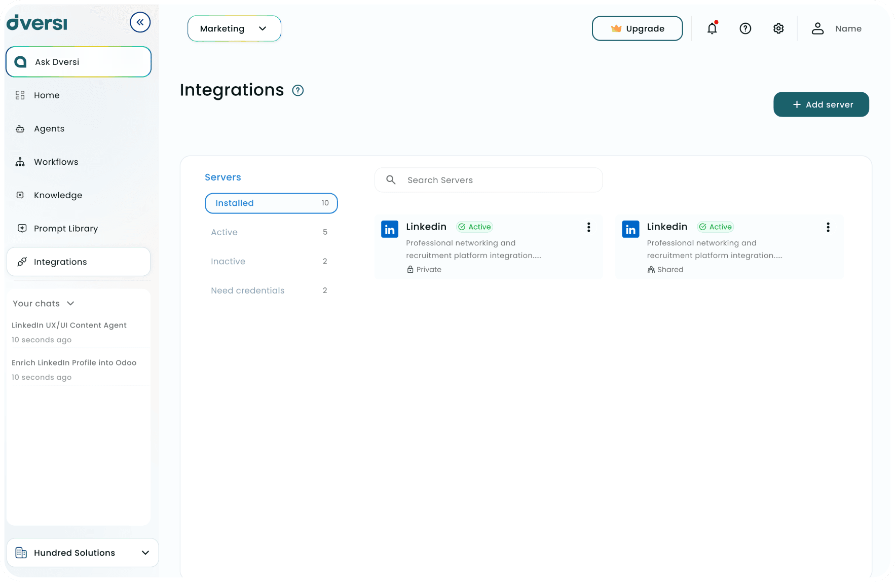 DVERSI integrations interface preview